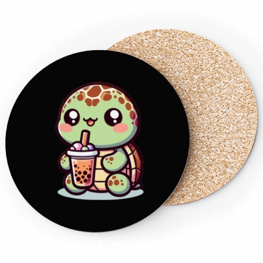 Kawaii Turtle Bubble Tea Lover Cute Sea Turtle Coasters