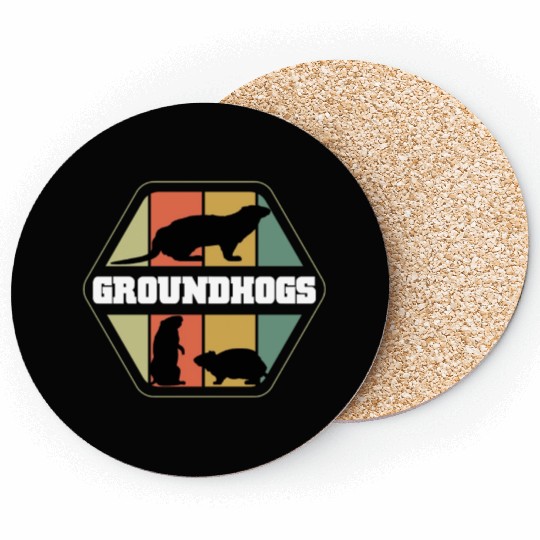 Groundhogs Silhouette Retro Vintage Groundhog Day Coasters