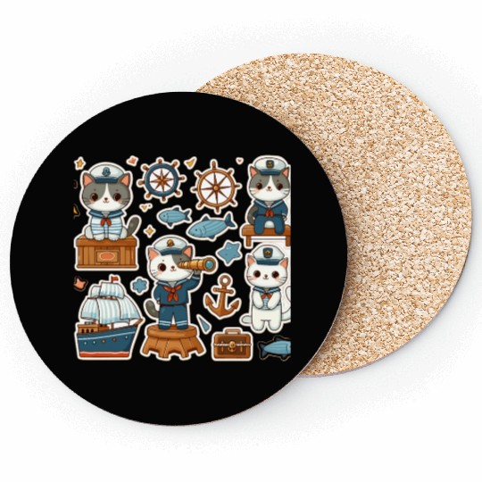 Sailor Whiskers: Little Sailor Kitties Sticker Coasters