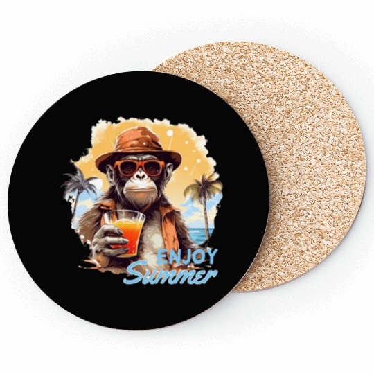 Cool Monkey With Drink Funny Animals Chimpanzee Coasters