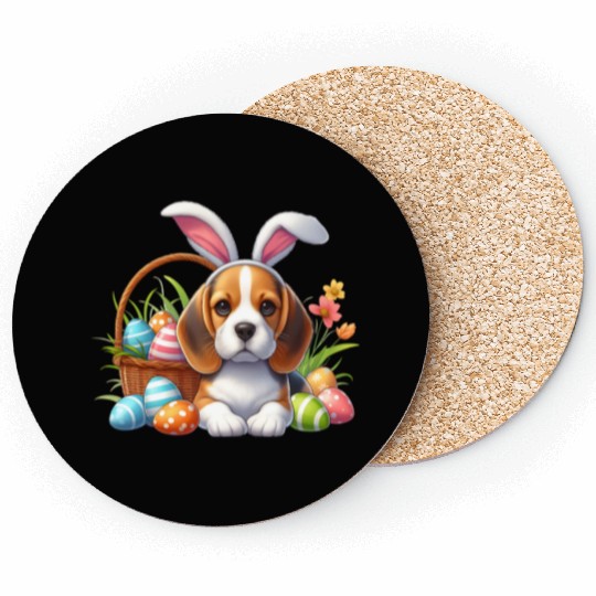 Beagle with bunny ears and easter eggs Coasters