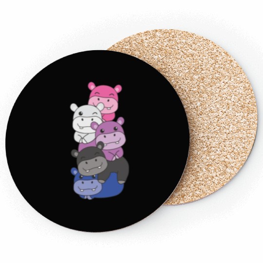 Genderfluid Flag Pride Lgbtq Cute Hippo Coasters