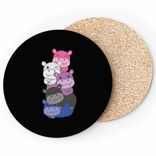 Genderfluid Flag Pride Lgbtq Cute Hippo Coasters