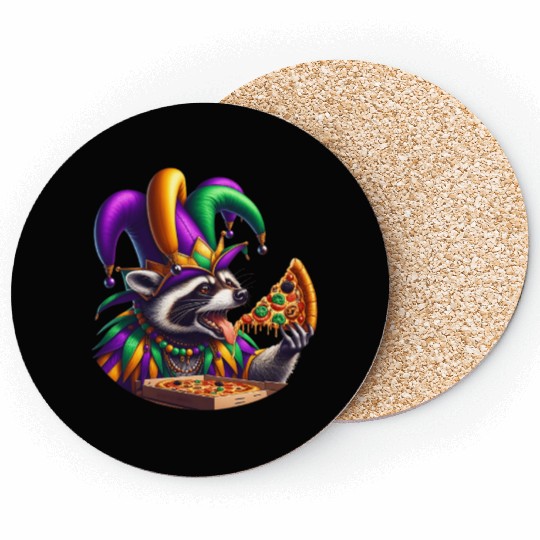 Mardi Gras raccoon with fool's hat Coasters