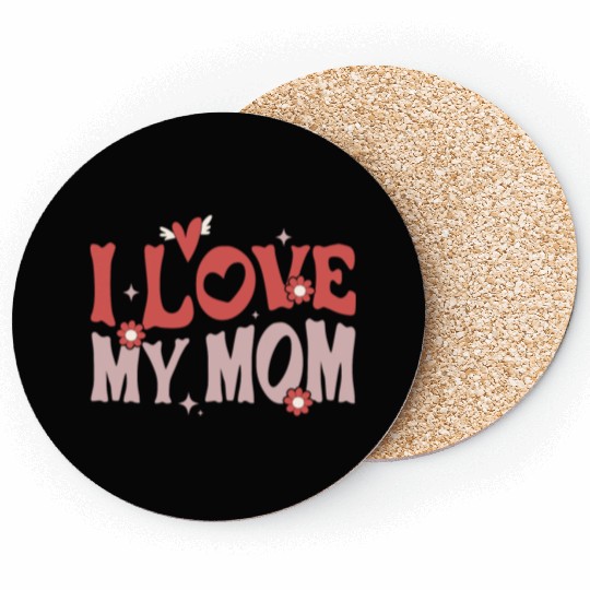 Retro Groovy Valentines Day I Love Mom Coasters