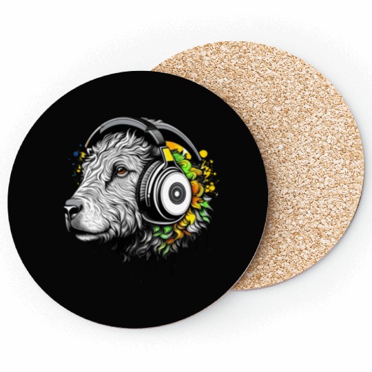 Goat wearing headphones Coasters