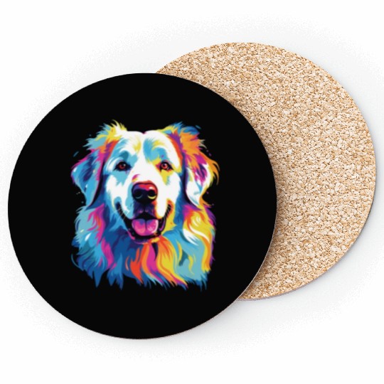Watercolor Colorful Great Pyrenees Coasters