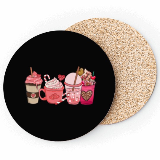 Valentines Day Pink Coffee Cups Latte Iced Cream Coasters