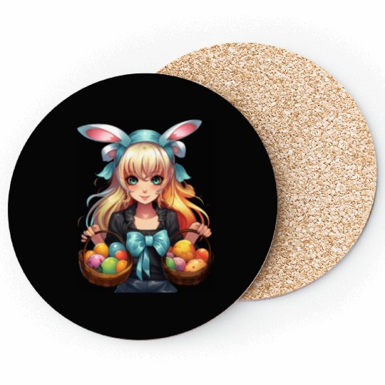 Easter Day Anime Girl Bunny Ear Easter Egg Hunt Coasters