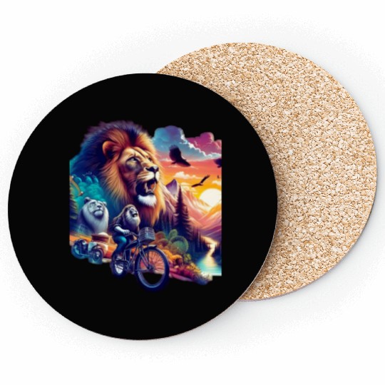 Lion on a bike Coasters