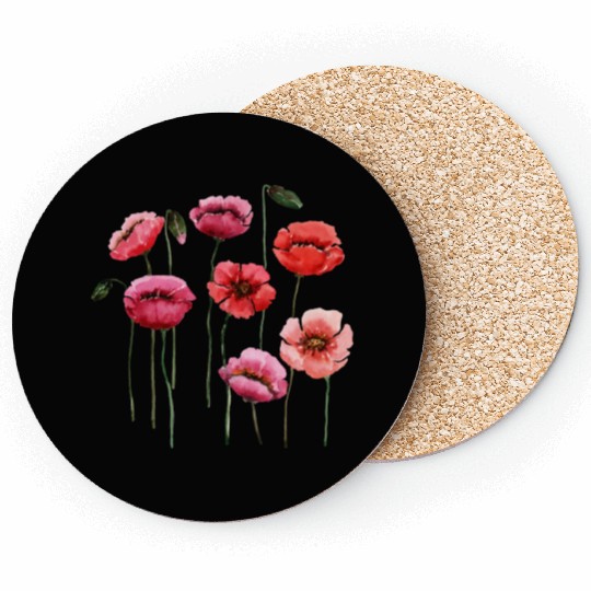 Poppies, spring bloomers, summer, flower, vintage. Coasters