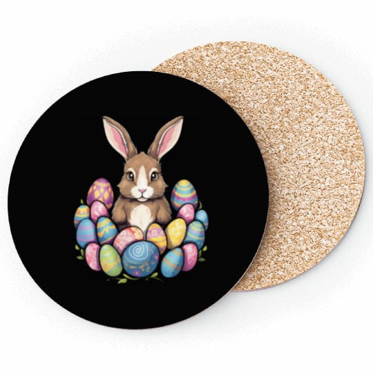 Easter Bunny Rabbit Colorful Eggs Easter Egg Hunt Coasters