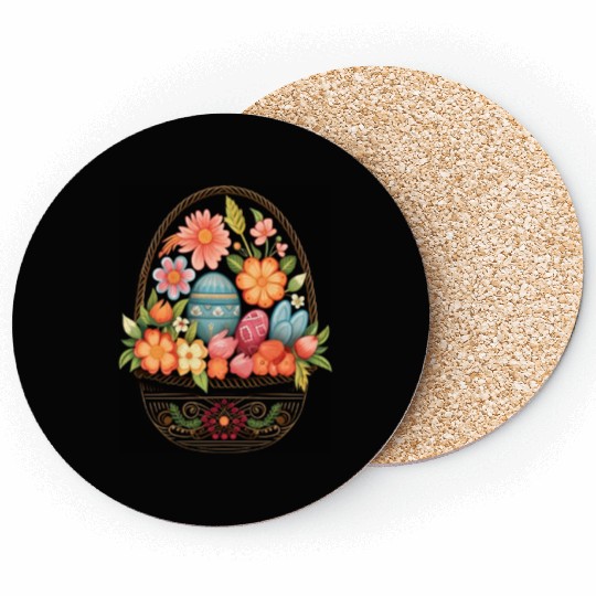 Easter Day Easter Egg Basket Spring Flowers Coasters