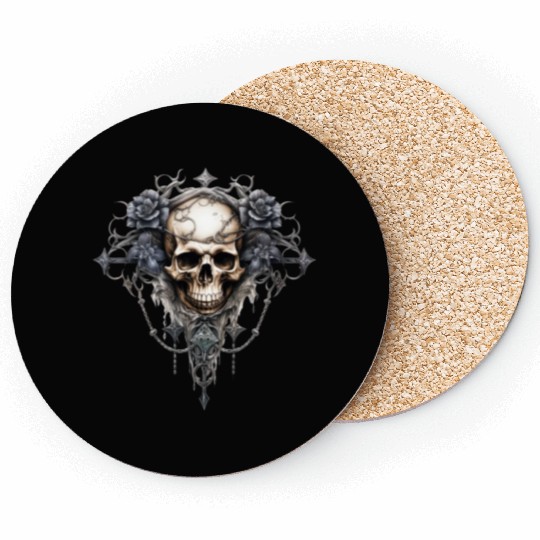 Gothic Art Print with Skull and Roses Coasters