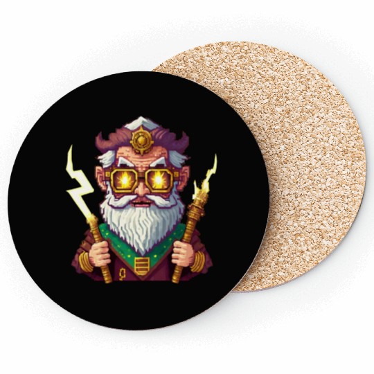 Angry Zeus Pixel Art, Wearing Steampunk Glasses Coasters