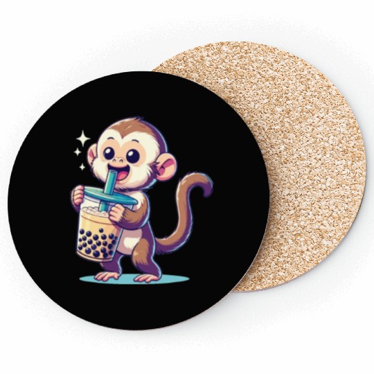 Kawaii Bubble Tea Boba Cappuccino Monkey Coasters
