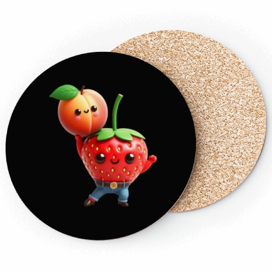 Dancing strawberry with peach Coasters