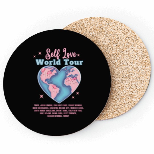 Self Love Club World Tour Retro Positive Aesthetic Coasters