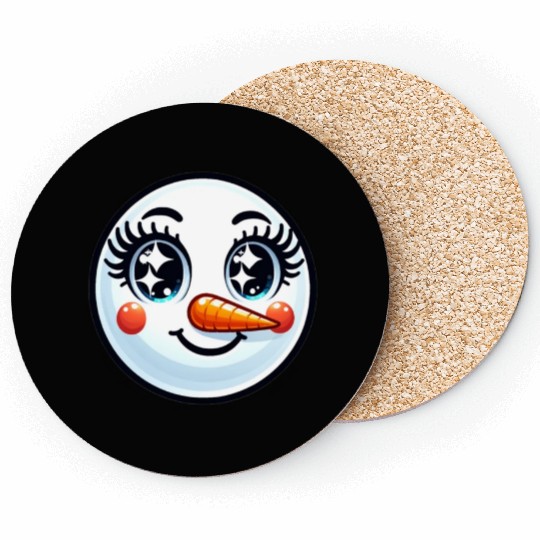 Lady Carrot-Nosed Snowwoman Cute Snowman Christmas Coasters