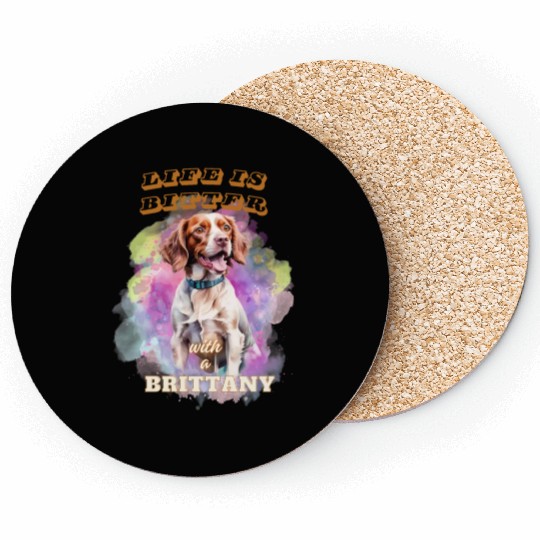 Surrealism Starry Night Brittany Spaniel Dog Coasters