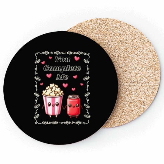 You Complete Me a cute kawaii-style popcorn cola Coasters