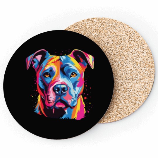 Watercolor Colorful American Pit Bull Terrier Coasters
