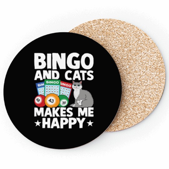 Bingo And Cats Makes Me Happy Coasters