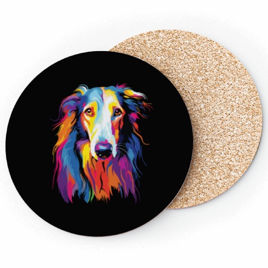 Watercolor Colorful Russian Greyhound Coasters