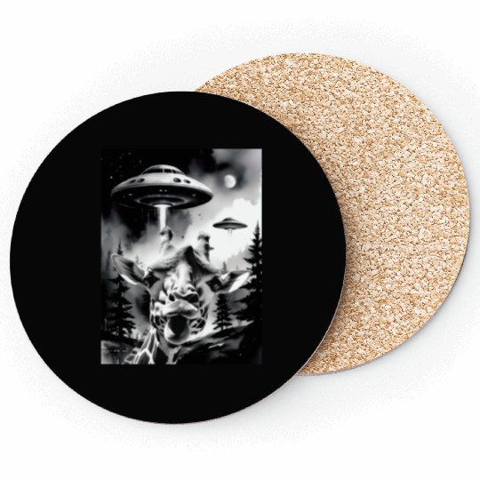 A lovely giraffe selfie with weird UFOs in a funny Coasters