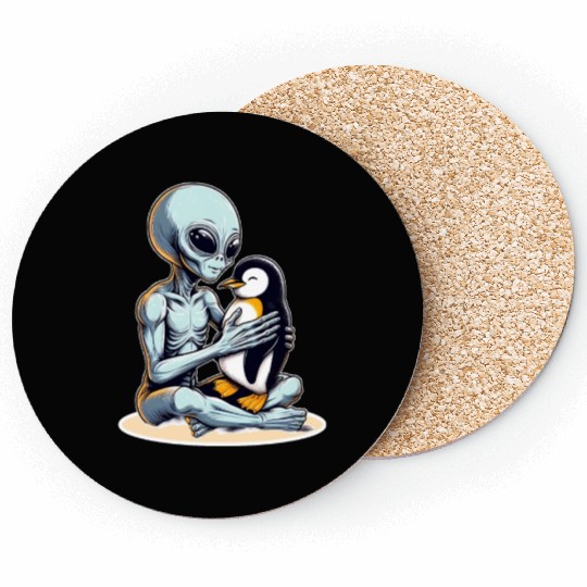 Alien Embracing Penguin Coasters