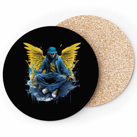 Urban Angel Wings DJ Graphic Stylish Streetwear Coasters