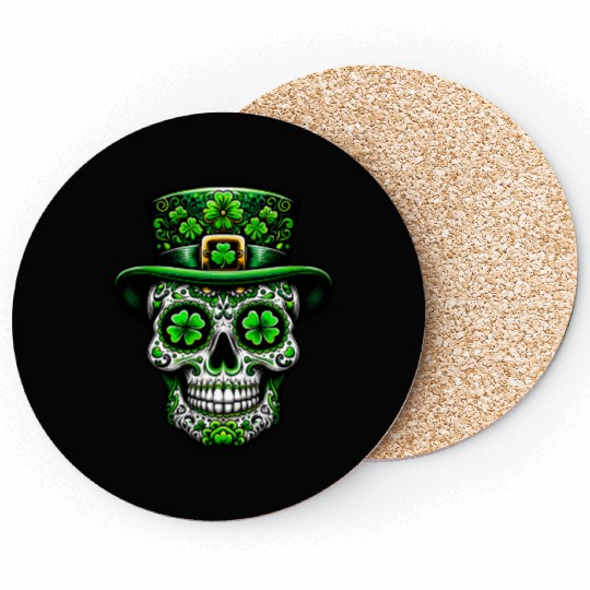 St Patricks Day Irish Sugar Skull Day Of Dead Coasters