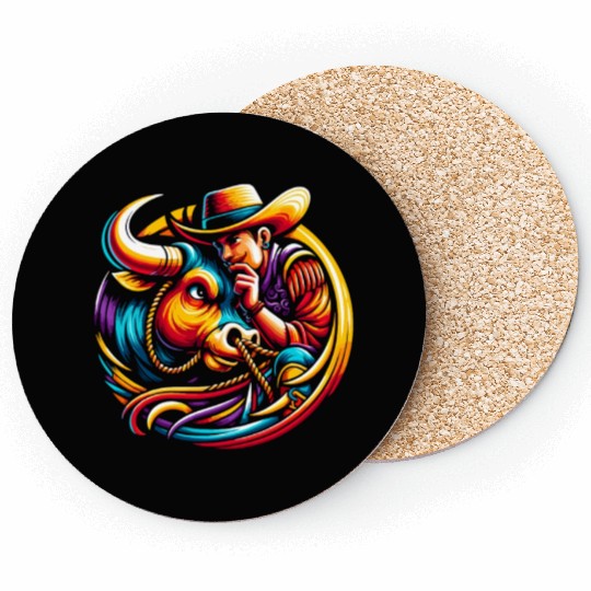 Rodeo Bull Riding Livestock Show Farmer Cattle Coasters