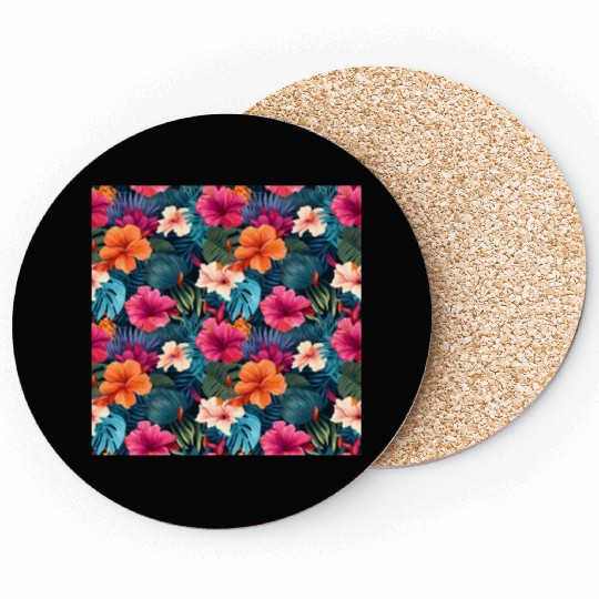 Exotic Hibiscus Botanical Pattern Coasters