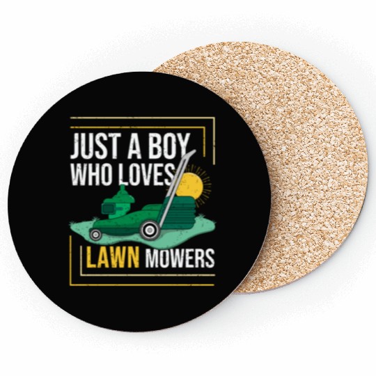 Just A Boy Who Loves Lawn Mowers Cool Mower Racing Coasters