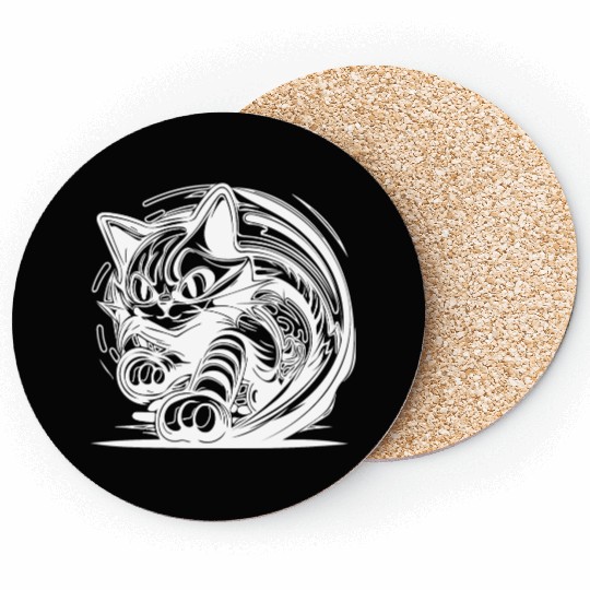 Clumsy Wild House Cat In Tattoo Style Coasters