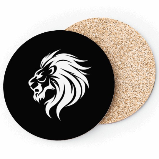 Angry Lion Head Tattoo Style Waving Mane Coasters