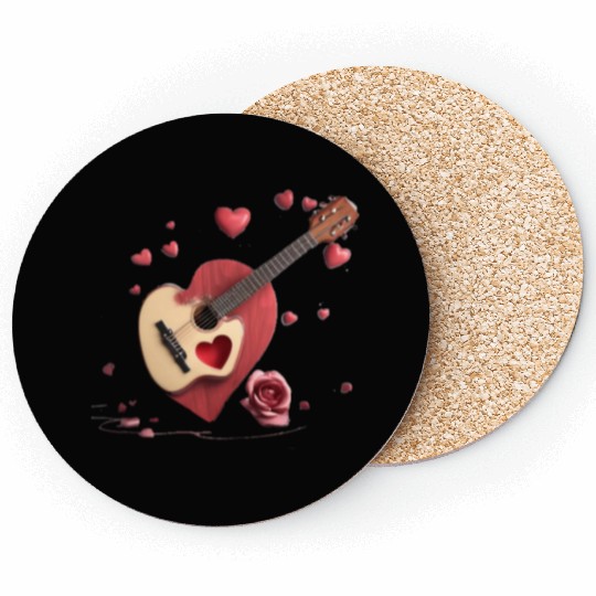 Melodic Affection: Heart Strumming Guitar Apparel Coasters
