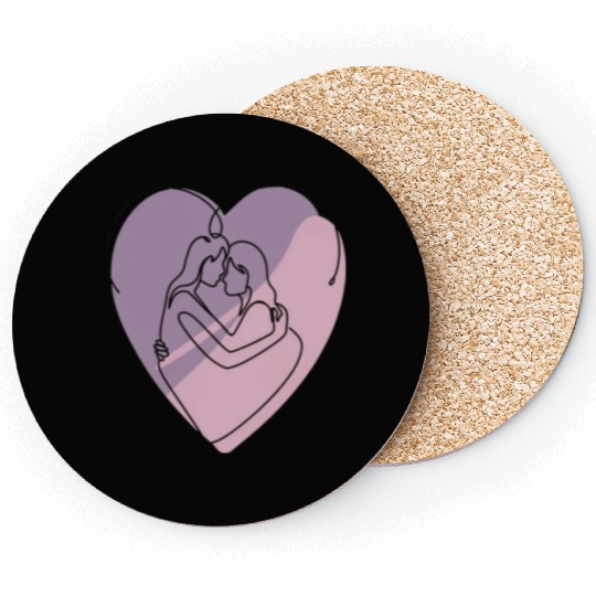 Minimalist Silhouette of Lesbians in Heart Coasters