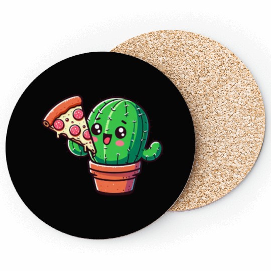 Cute Cactus Pizza Comic Coasters