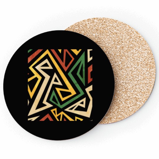 African Pattern, Ethnic, Black, Tribal Coasters