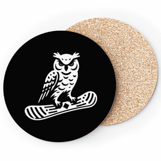 Minimalist Design: Owl Snowboarder Silhouette Coasters