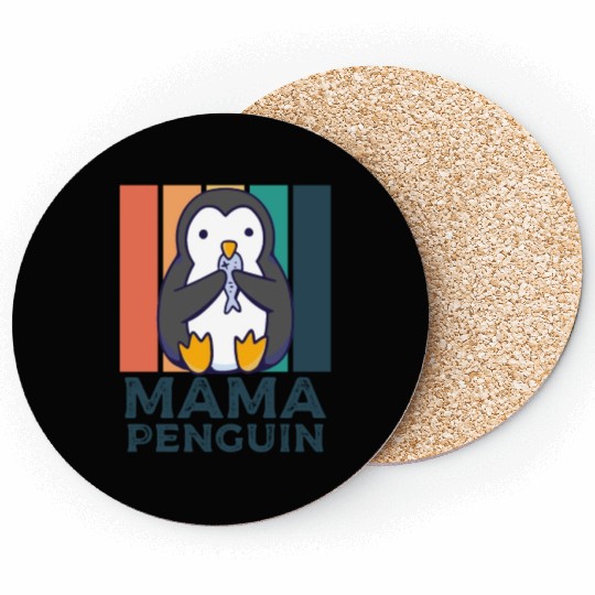 Penguin Mama Flightless Bird Lover Mother's Day Mo Coasters