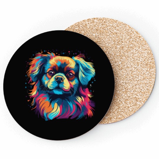Watercolor Colorful Tibetan Spaniel Coasters