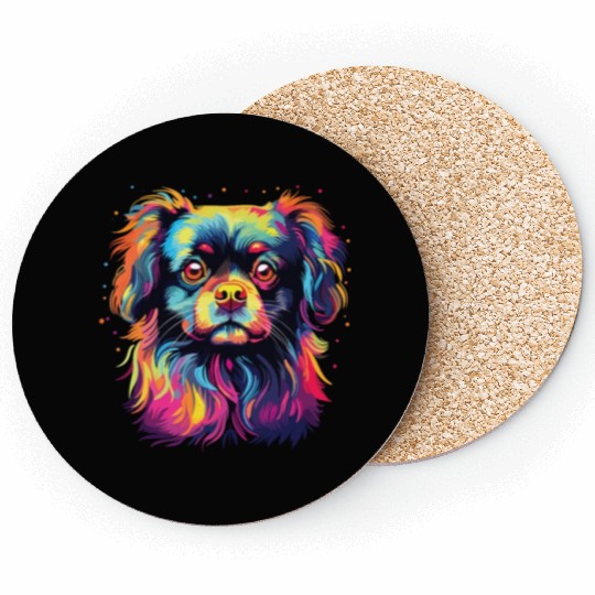 Watercolor Colorful Tibetan Spaniel Coasters