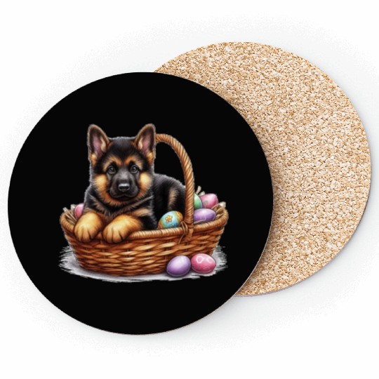 Easter Puppy with Colorful Eggs Coasters
