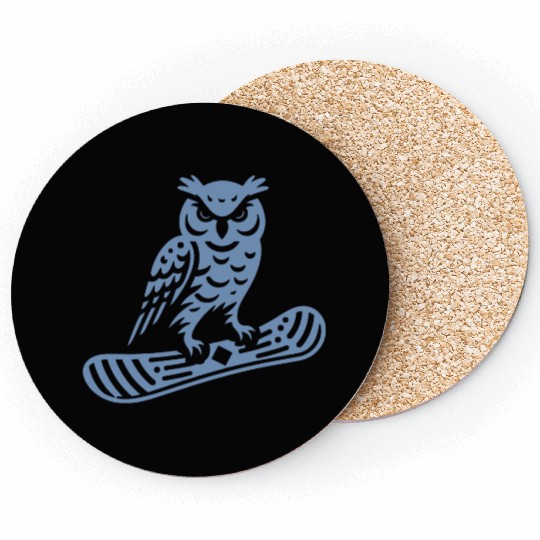Minimalist Design: Owl Snowboarder Silhouette Coasters