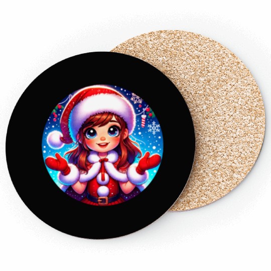 Santa Claus Girl Illustration Funny Christmas Coasters