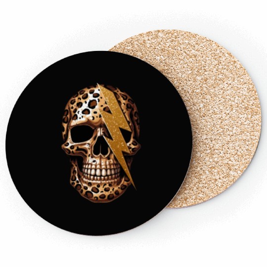 skull with leopard animal print Coasters