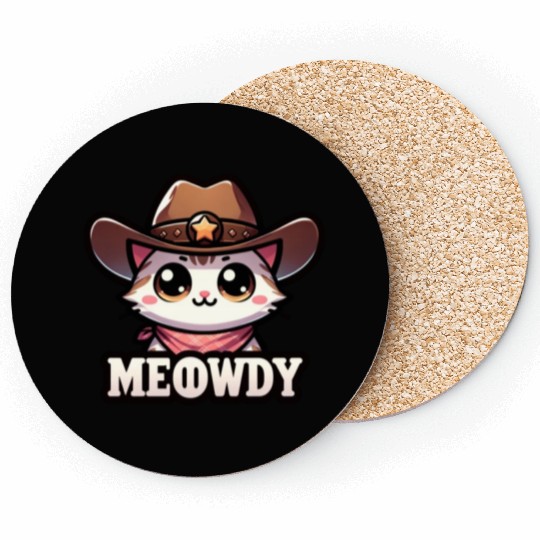 Cute Meowdy Cat Cowboy Pun Coasters